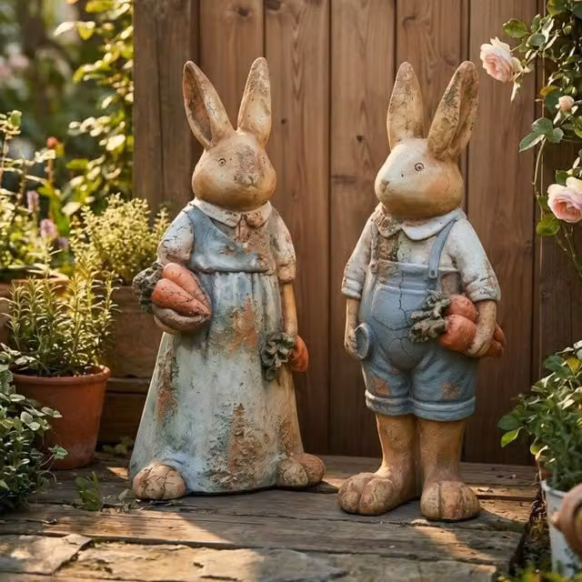 Wyld and Coco Set of 2 Multicolour Rabbit Garden Figurines