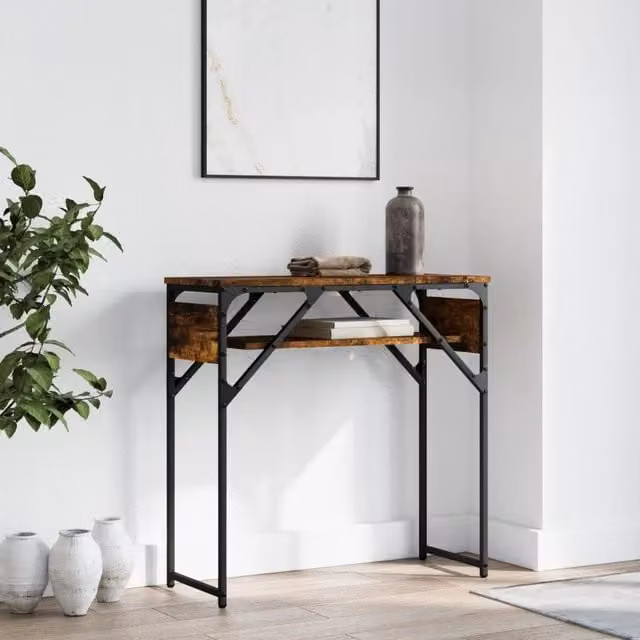 Berkfield Home Smoked Oak Console Table with Shelf, Brown, W/D/H: 75 x 30 x 75 cm