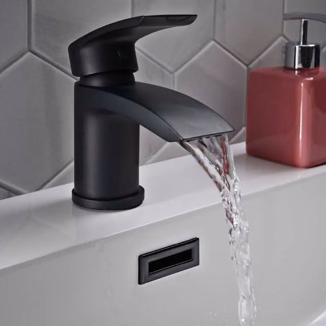 Bathroom Kingdom Belini Matt Black Modern Single Lever Countertop Basin Mixer Tap