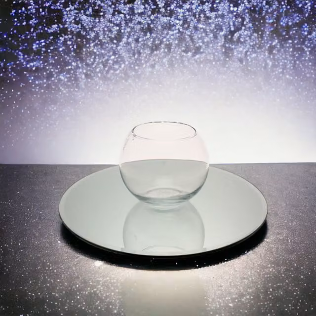Kingsbury Gifts Round Glass Centrepiece Mirror Plate, Silver, Diameter: 20 cm