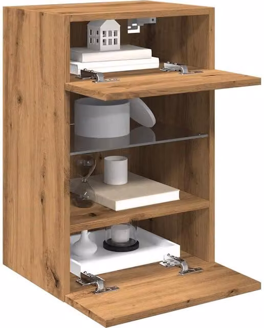 Berkfield Home Artisan Oak TV Wall Cabinets with Integrated LED Lighting, Set of 2, Brown, W/D/H: 40 x 30 x 60 cm