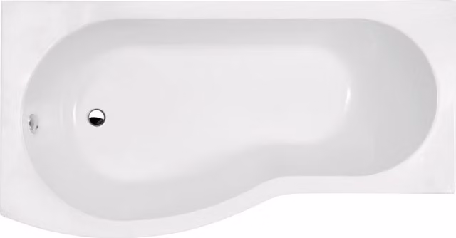 Balterley D-Shaped Left Hand Acrylic Shower Bath Tub with Leg Set, White, W: 170 cm, D: 73.6 cm, H: 41.5 cm