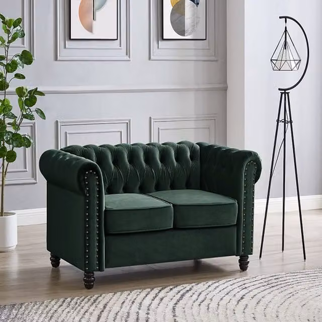Home Detail Chester 2 Seater Green Velvet Chesterfield Sofa with Sleeping Function