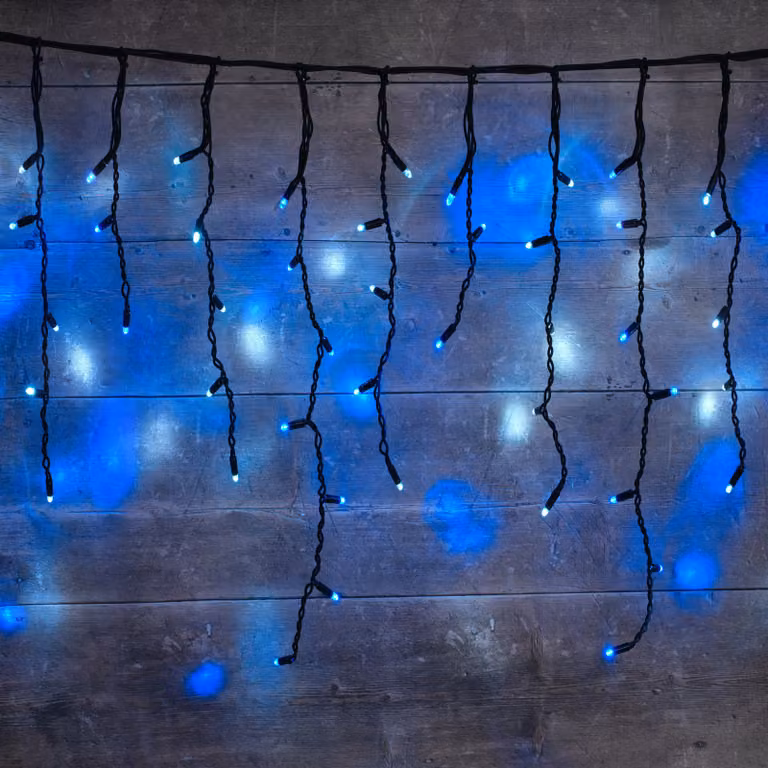 Lights4fun Plus Connect Blue and White LED Icicle Lights with Black Cable, 40m