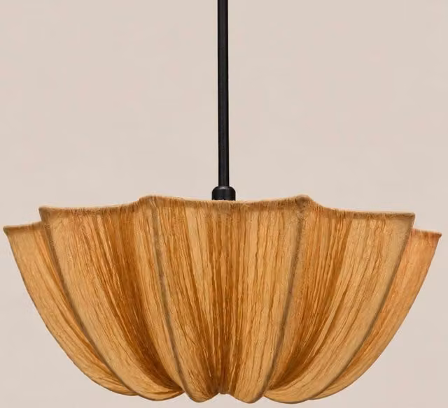 CGC Lighting Lilou Inverted Flower Ruffled Silk Fabric Ceiling Lampshade in Bronze Brown, Diameter: 52 cm