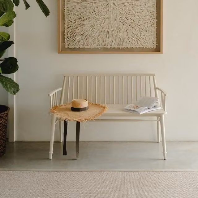 Queensbury Scandinavian Wood Dining Bench with Back in Cream