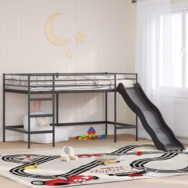 Berkfield Home Kids' Loft Bed Frame with Slide in Black and Anthracite