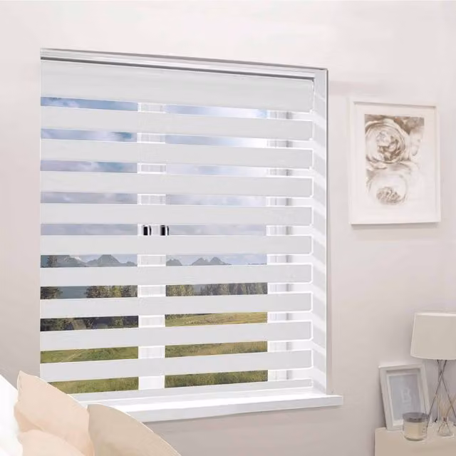 Caecus Day Night Zebra Duo Roller Blind in White and Orange, Width: 160 cm, Drop: 165 cm