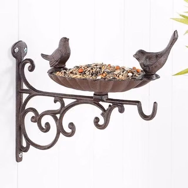 VOGREX Cast Iron Round Bird Bath Feeder Wall Mounted Garden Decor in Bronze