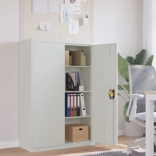Berkfield Home Office Metal Cabinet in Matt Grey, W/D/H: 90 x 40 x 140 cm