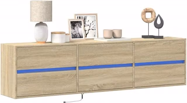 Berkfield Home Wall Mounted TV Cabinet with LED Lighting in Sonoma Oak Brown, W: 180 cm, D: 45 cm, H: 31 cm
