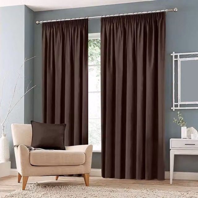 Roseley Brown Plain Blackout Pencil Pleat Fabric Curtains