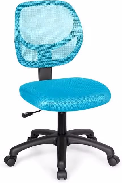 Costway Modern Armless Task Chair in Turquoise Fabric with 360 Degree Swivel and Castors