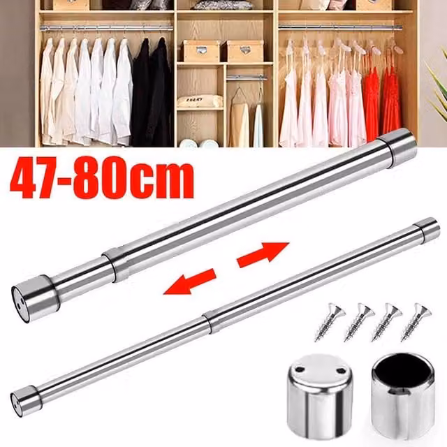 SPETLEK Extendable Stainless Steel Wardrobe Hanging Rail, Silver, Length: 100 cm