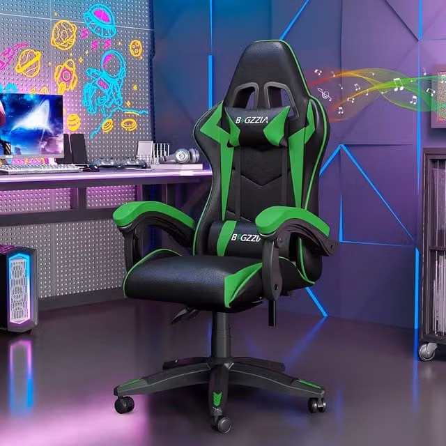 Gartistgo Bluetooth Gaming Chair in Green with Lumbar Support, Headrest and Armrests