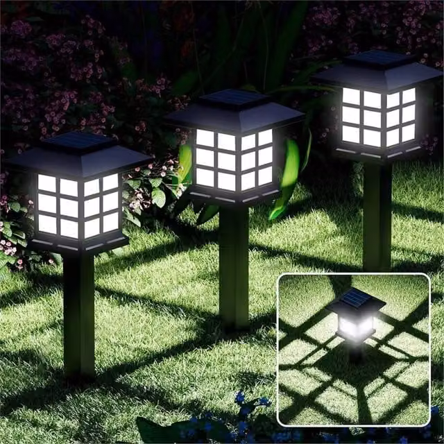 VOGREX 6 Pack Solar LED Garden Path Lights in Black with Cool White Illumination