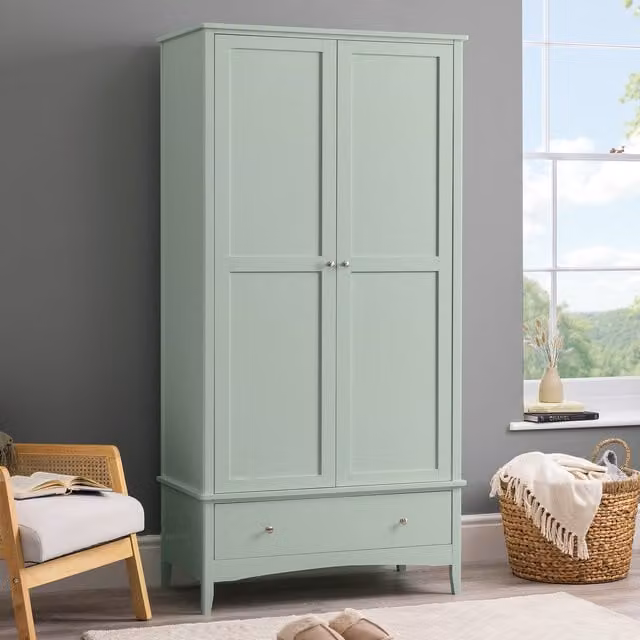 Christow Classic Bedroom Wardrobe with Soft Close Doors and Drawers in Green and White, H 185 x W 94.5 x D 50 cm