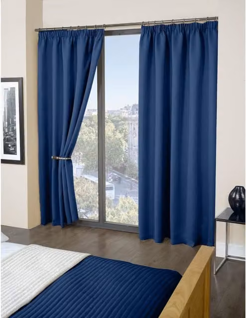Emma Barclay Blue Thermal Blackout Eyelet Curtains, H: 183 cm, W: 116 cm