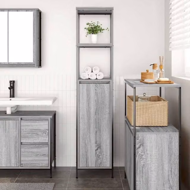 Berkfield Home Grey Sonoma Bathroom Cabinet with Internal Shelves and Hinged Doors, W/D/H: 36 x 35 x 165 cm