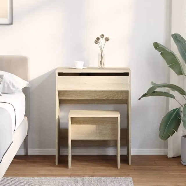 Berkfield Home Beautiful Dressing Table and Stool in Sonoma Oak, Light Oak, W/D/H: 60 x 40 x 113.5 cm