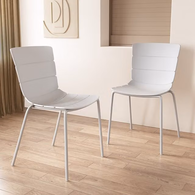 Pair of Bali Modern Kitchen and Dining Chairs with White Plastic Seats and Metal Legs