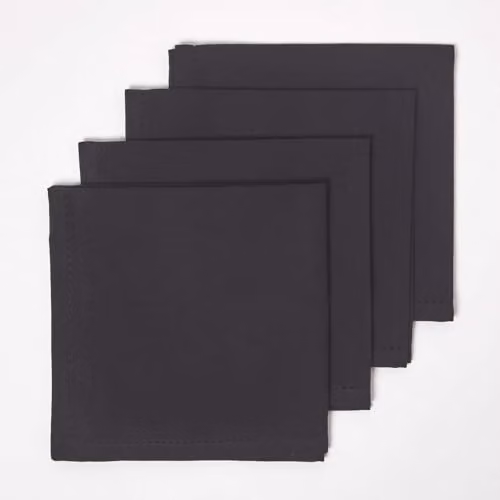 Homescapes Premium Black Cotton Cloth Napkins, Set of 4, W/D/H: 45 x 45 x 45 cm