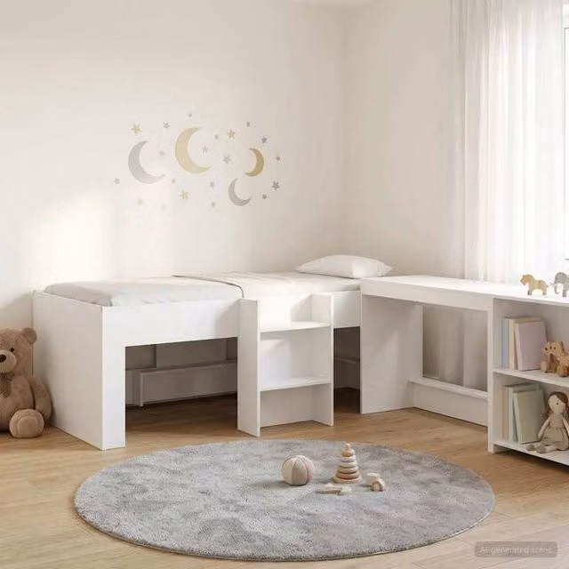 Berkfield Home Kids High Bed Frame with Desk and Stairs in White Engineered Wood