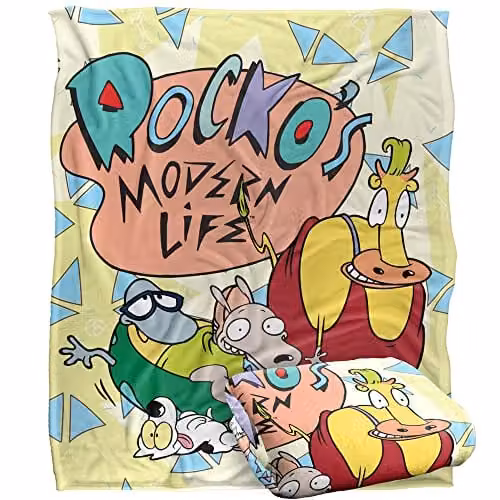 Logovision Nickelodeon Rocko's Modern Life Silky Touch Super Soft Fleece Throw Blanket, White and Multicolour, W: 152 cm, D: 127 cm