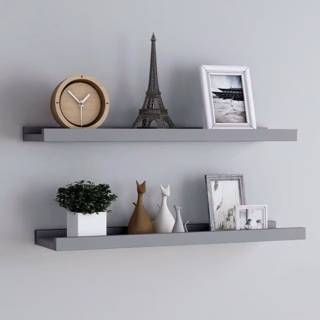 Berkfield Home Picture Frame Ledge Shelves, 2 Pack, Grey MDF, W: 80 cm, D: 9 cm, H: 3 cm