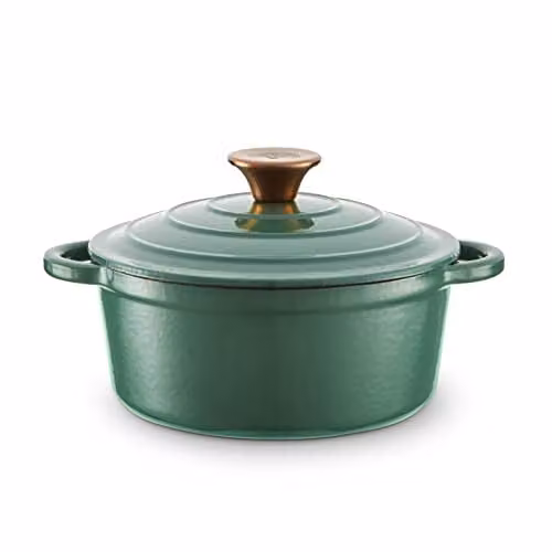 Barbary & Oak Enamelled Cast Iron Round Casserole Pan, Green, 20cm