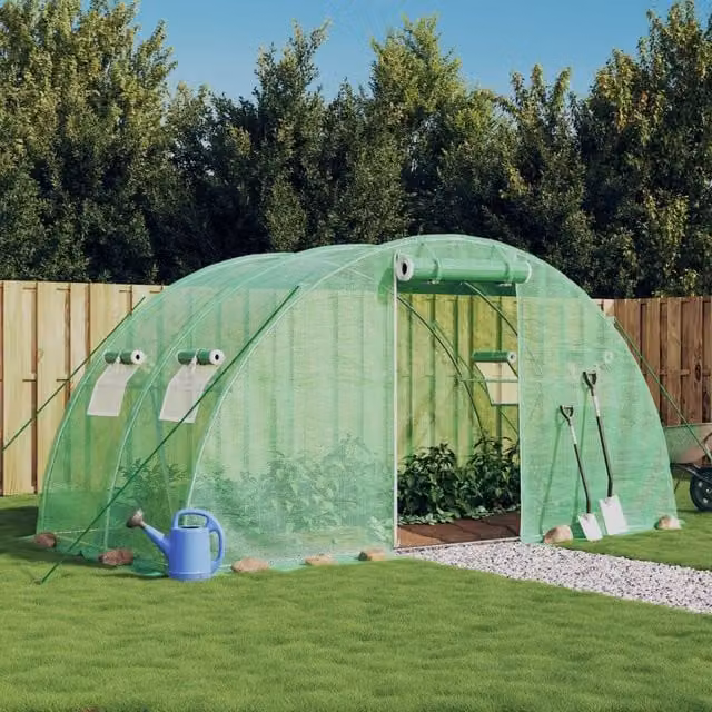 Berkfield Home Freestanding Greenhouse with Steel Frame and Plastic Cover, Green, W/D/H: 4 x 2 x 2 m