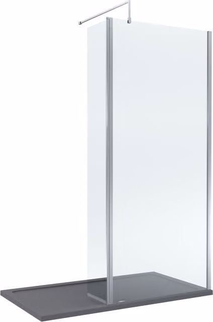 Balterley 8mm Glass Walk-In Wetroom Screen and Return with Chrome Frame and Grey Tray, W: 140 cm, D: 70 cm