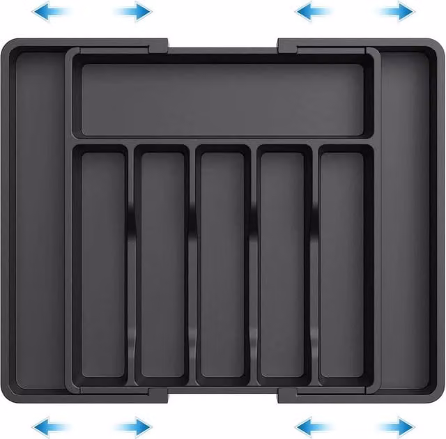 PAWNORA Extendable Black Plastic Cutlery Tray