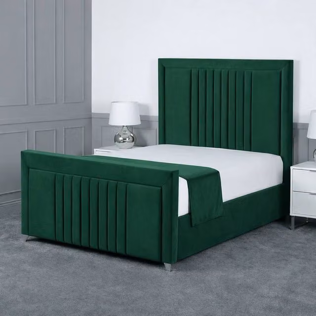Living Comfort Bedz Celeste Single Plush Velvet Upholstered Bed with Slatted Base and 48 Inch Headboard in Green