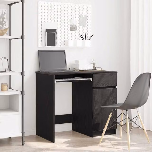 Berkfield Modern Black Oak Writing Desk in Engineered Wood, W/D/H: 86 x 49 x 76 cm