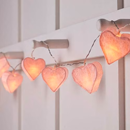 Lights4fun Pink Paper Heart Fairy String Lights with 10 Warm White LED Battery Operated Lights and Timer