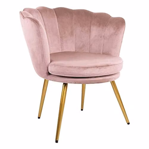 Genesis Flora Velvet Accent Tub Chair with Petal Back and Golden Chrome Metal Legs in Silver Pink