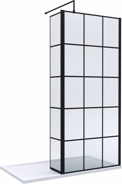 Balterley 8mm Glass Walk-In Wetroom Screen and Return with Tray, Black Framed, W/D/H: 1400 x 800 mm