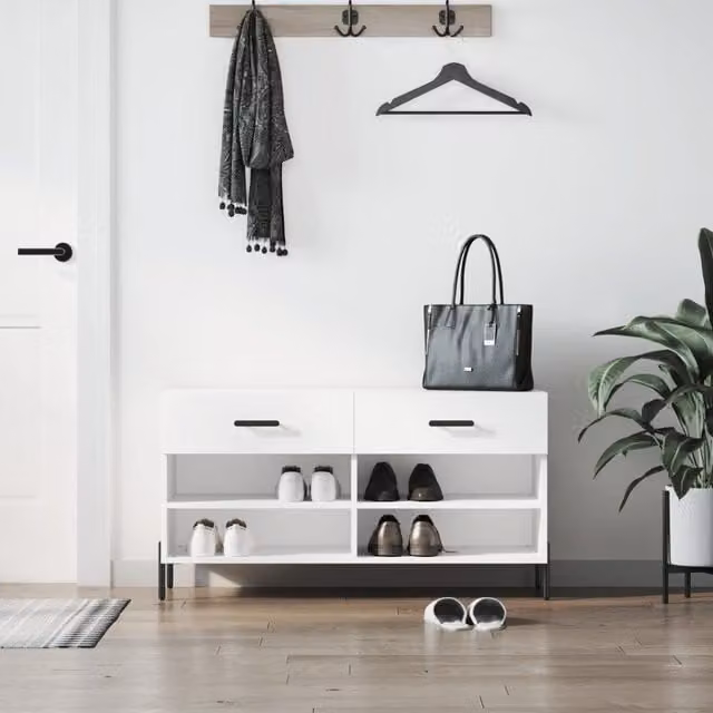Berkfield Home High Gloss White Shoe Bench W/D/H: 102 x 35 x 55 cm