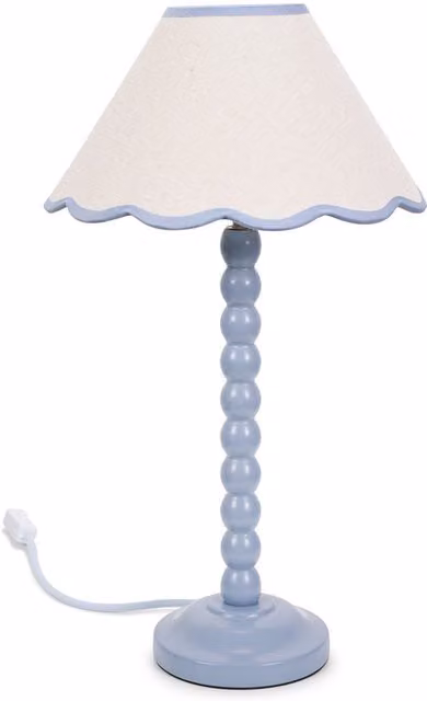 ValueLights Bobbins Powder Blue Table Lamp with Natural Linen Scallop Shade