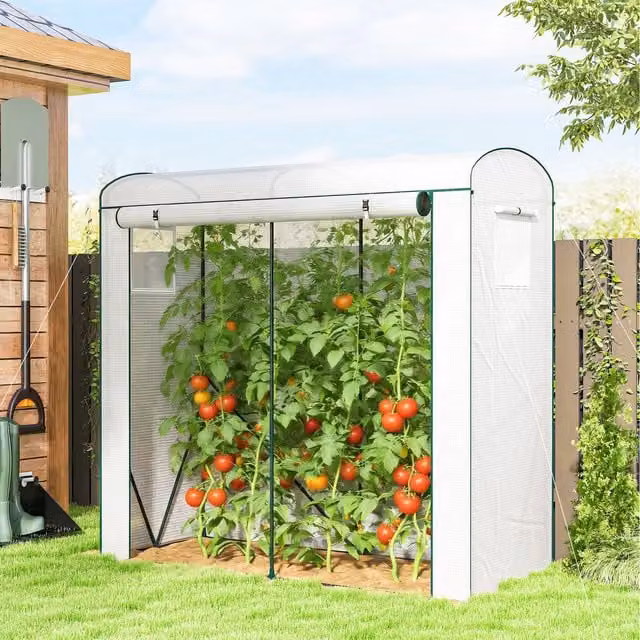 Outsunny Mini Greenhouse with Mesh Windows and Steel Frame, White