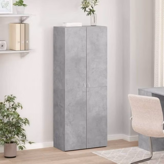 Berkfield Home Modern Grey File Cabinet with Hinged Doors, W: 60 cm, D: 32 cm, H: 153 cm