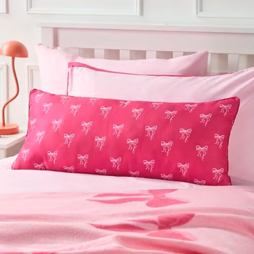 OHS Kids Bow Print Bolster Pillow in Pink with Hollowfibre Filling