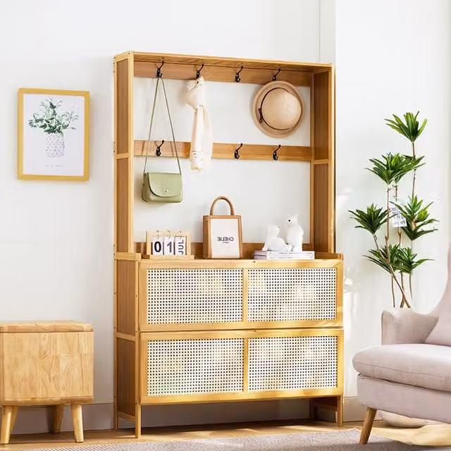 Komore Scandinavian Style Wooden Shoe Storage Cabinet in Brown with Hinged Doors and Ventilation