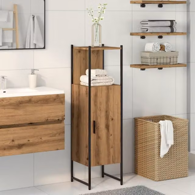 Berkfield Home Artisan Oak Bathroom Cabinet, Brown, W/D/H: 33 x 33 x 120.5 cm