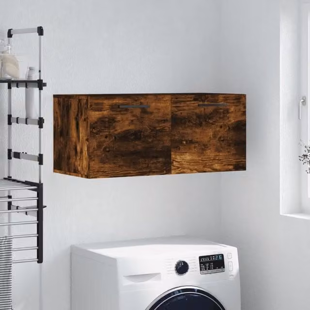Berkfield Home Wall Mounted Smoked Oak Cabinet in Brown, W: 80 cm, D: 36.5 cm, H: 35 cm