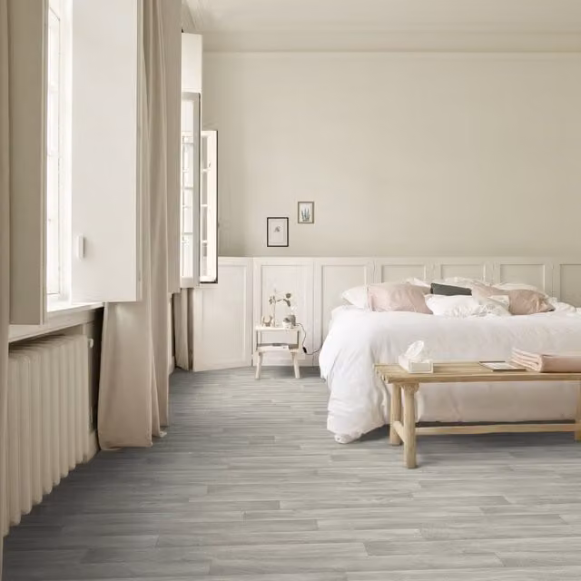 Komscape Grey Wood Look Plank Vinyl Flooring, Grey