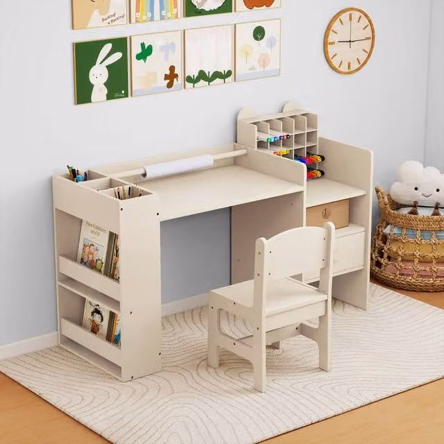 Costway Kids Art Table and Chair Set in Natural Sand for Toddlers and Children aged 3 to 6 Years