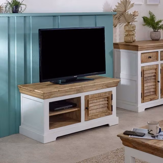 IH Design Small White Solid Mango Wood TV Cabinet