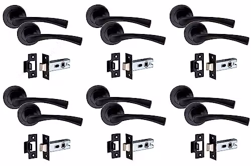 Golden Grace Astrid Door Handles on Round Rose Latch, Matt Black Finish